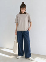 【全3色】ゆったりストレート 配色トリムTシャツ | 肌触り柔らかい