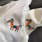 シンプル クルーネック ポニー刺繍Tシャツ
