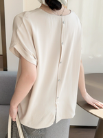 バックボタン ゆったり ロールアップTシャツ