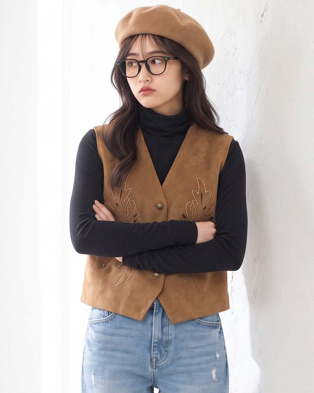 刺繍カットワーク・Vネックベスト