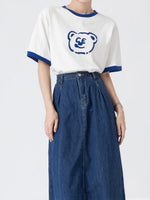 配色パイピング カートゥーンプリントTシャツ