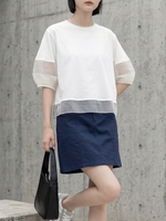 オーガンジー切り替えパフスリーブTシャツ