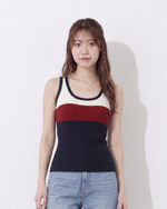 S-XL 配色ボーダー ニットキャミソールトップス