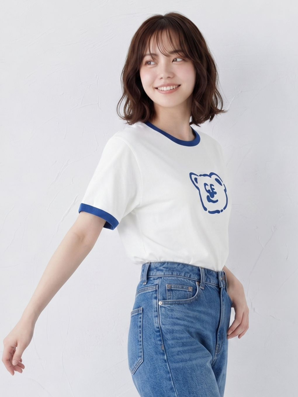 配色パイピング カートゥーンプリントTシャツ