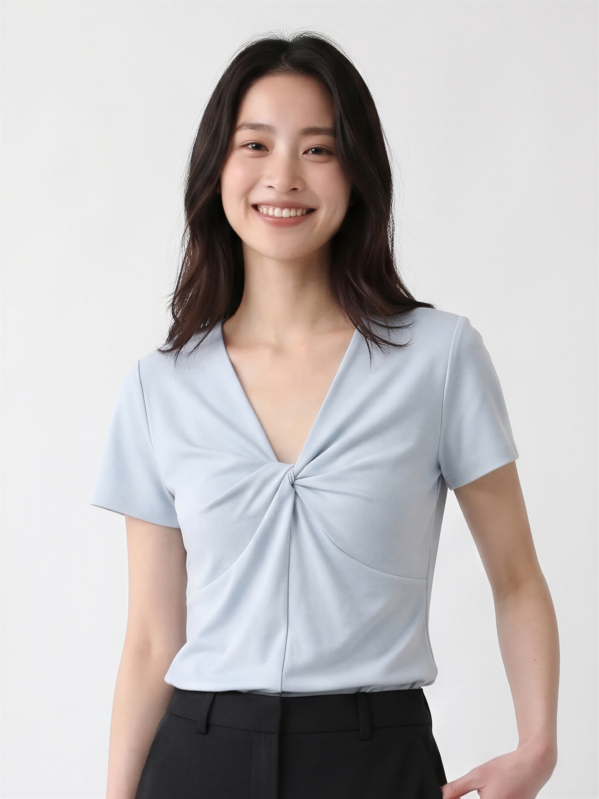 ツイストVネック ウエストシェイプ 半袖Tシャツ