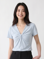 ツイストVネック ウエストシェイプ 半袖Tシャツ