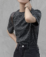 スモーキーグレー レオパード柄 スリムフィット 半袖Tシャツ