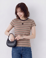 細ボーダー クルーネック フィットTシャツ