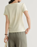 カットワークレースVネック 半袖ストレートTシャツ