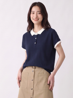 【全2色】M~XL 配色襟ジャカードPOLOシャツ