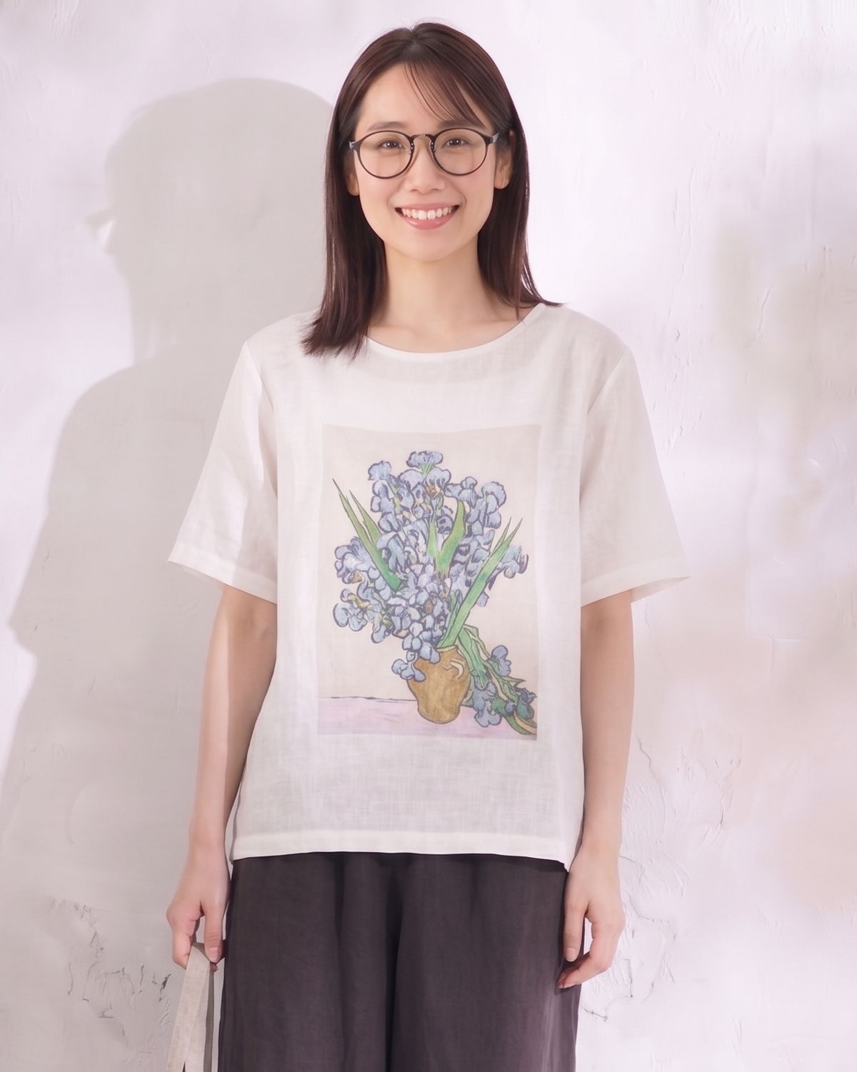 ゆったりカジュアルクルーネックフラワープリント半袖Tシャツ
