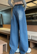 ウエストゴム ハイウエスト 切り替えワイドデニムパンツ
