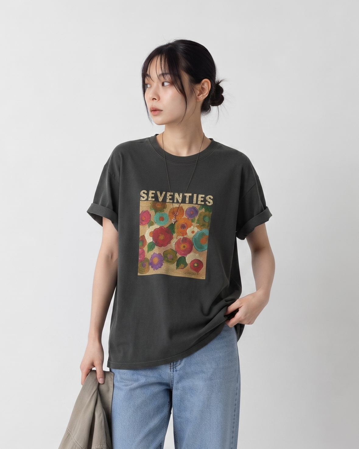 油絵アート！人と被りにくい高級感のあるスリム半袖Tシャツトップス