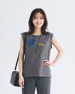M~5XL ゆったりストレートシルエット プリントノースリーブタンクトップ