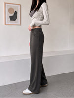 【全3色】S-XL ハイウエスト 落ち感ストレートワイドパンツ