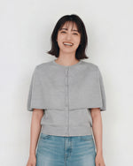 ケープレイヤード風／前立てボタン／フェイクレイヤード半袖Tシャツ