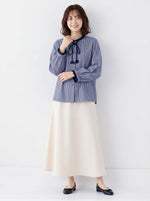 【秋新作】S~2XL フリルネックリボン付きチェックシャツ