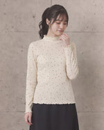 【全2色】S~XL メローフリルハイネックドットTシャツ