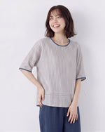 M~2XL 細ストライプ ゆったり クルーネックTシャツ