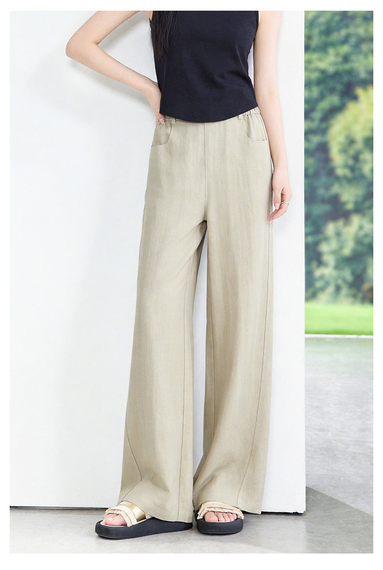 テンセルリネンのワイドレッグパンツ   ハイウエスト ストレート 落ち感ワイドパンツ