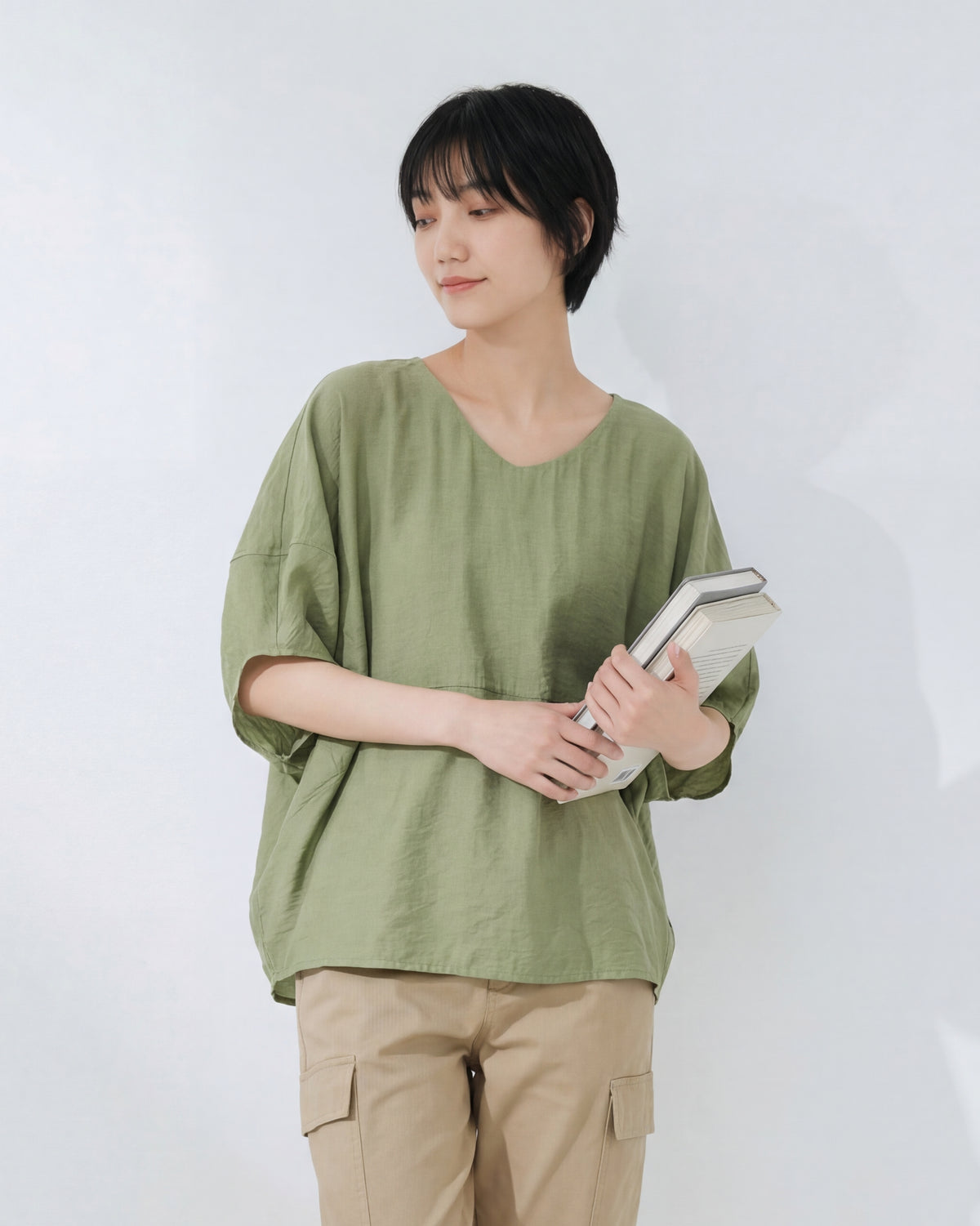 肩落ちドルマンスリーブ ゆったりシャツ