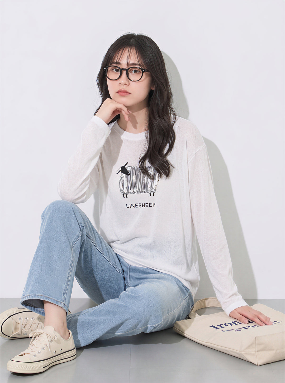 【秋新作】ラウンドネック ラグラン風プリント長袖Tシャツ