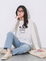 【秋新作】ラウンドネック ラグラン風プリント長袖Tシャツ