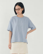 ライトブルー 肩落ち ゆったり クルーネック 半袖Tシャツ