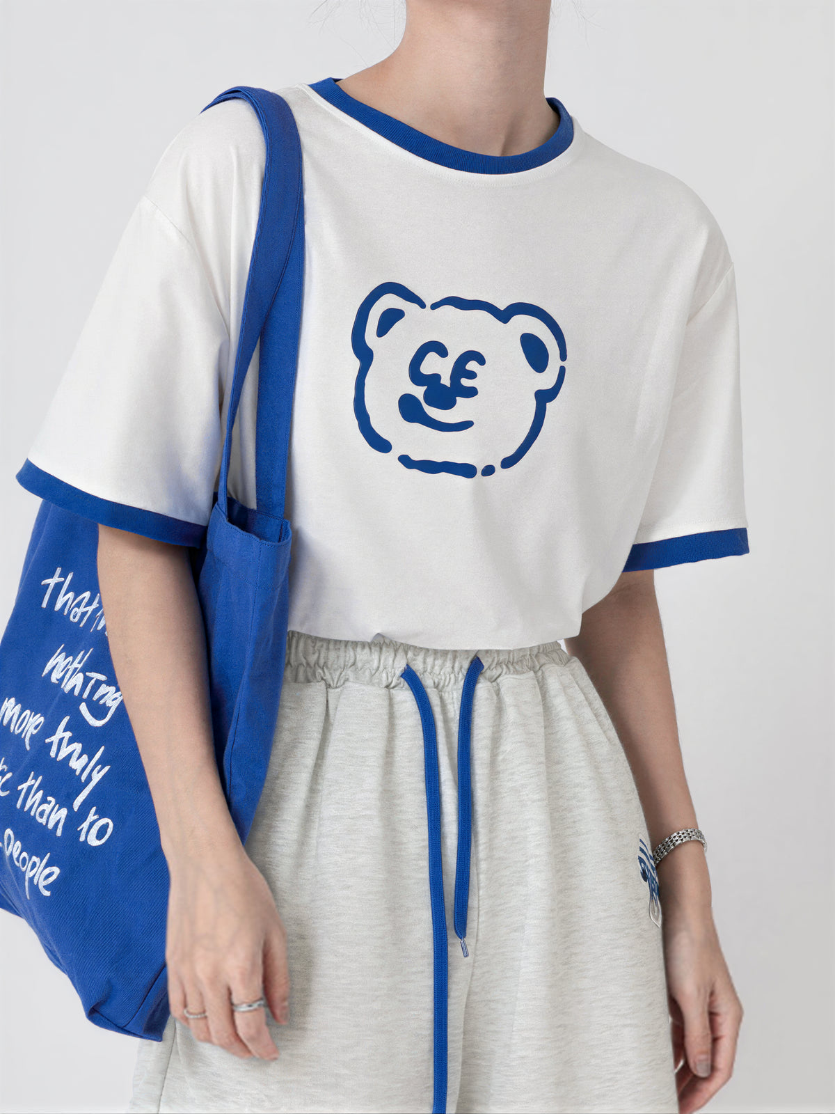 配色パイピング カートゥーンプリントTシャツ