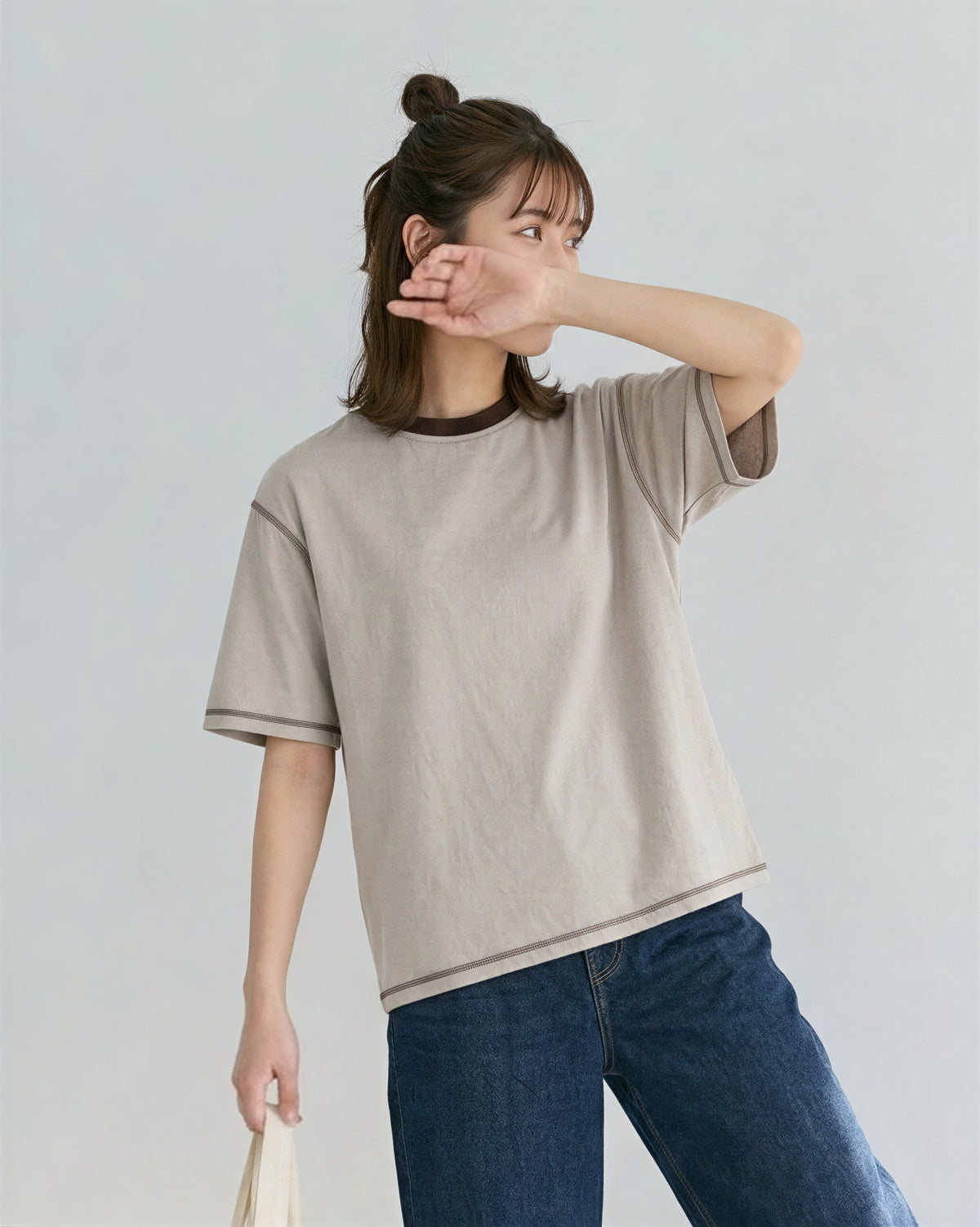 【全3色】ゆったりストレート 配色トリムTシャツ | 肌触り柔らかい
