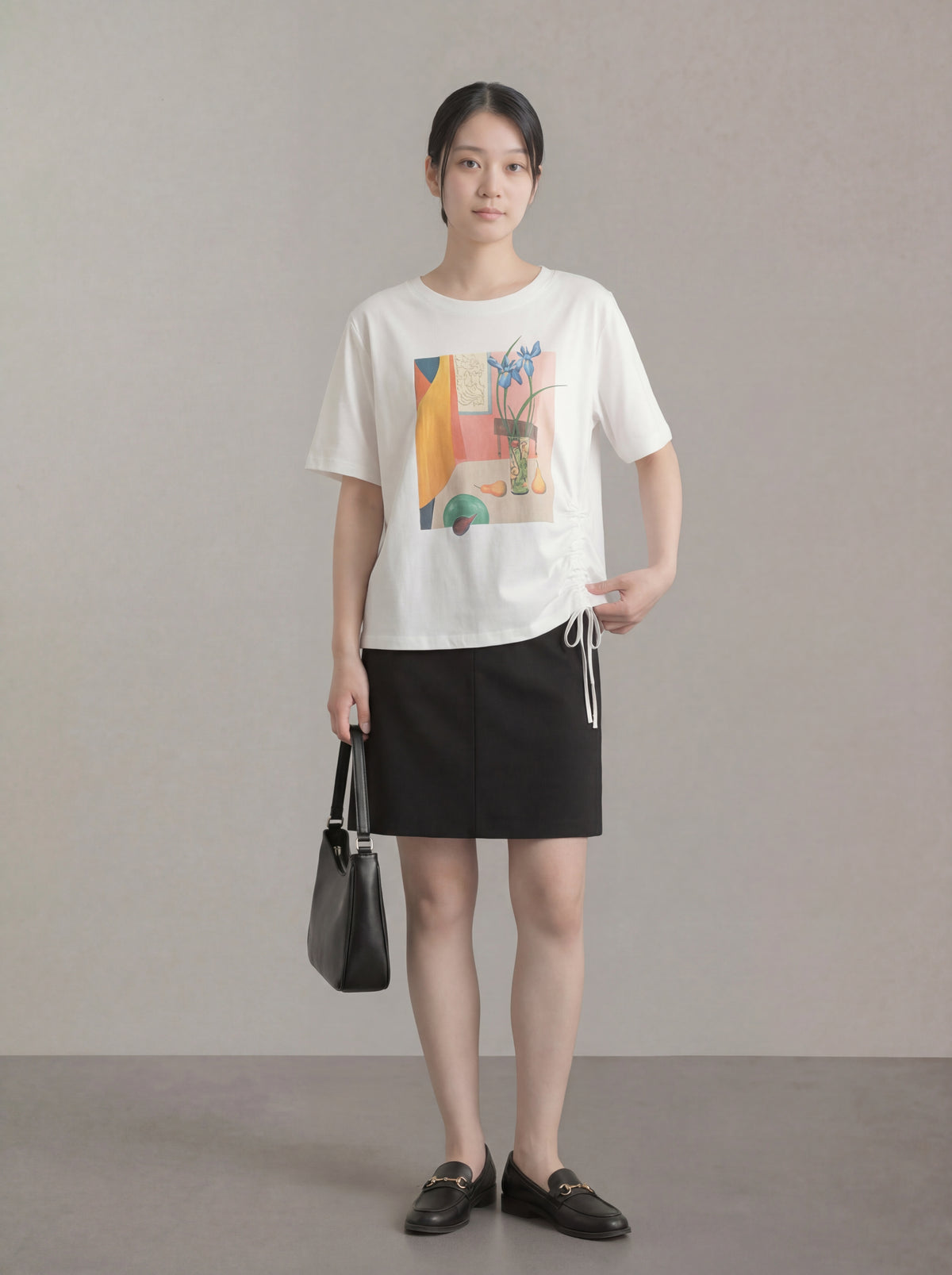 アートプリント サイドドロスト ゆったりTシャツ