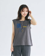 M~5XL ゆったりストレートシルエット プリントノースリーブタンクトップ