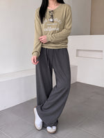ハイウエスト ドローストリング 裾だまりワイドパンツ-グレー-XL