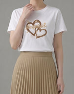 ラウンドネック ハートプリント ルーズTシャツ