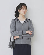 【秋新作】S~2XL フード付きジャカード ダブルジップ カーディガンニット