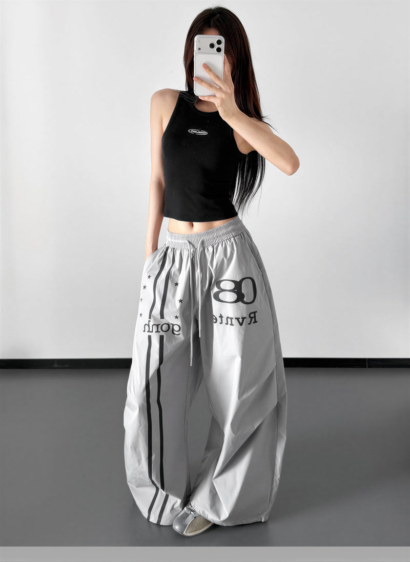 ドローストリング ハイウエスト ワイドシルエットパンツ