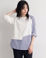 切り替えストライプ ルーズスウェット-ホワイト-2XL