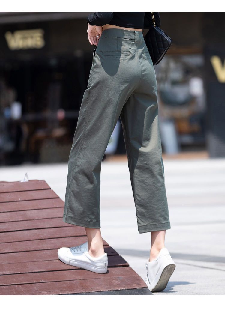 ハイウエストストレートワイドパンツ クロップド丈 リラックスフィット コットン