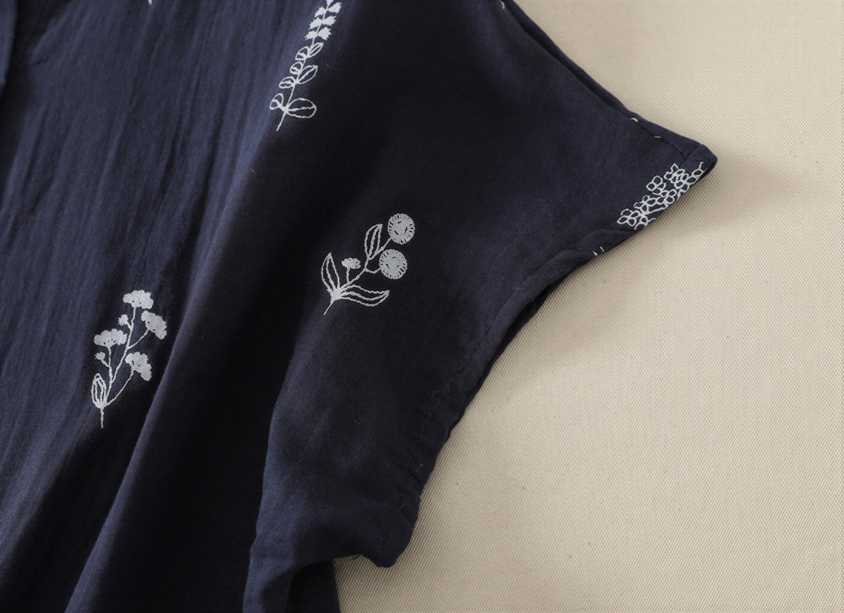 【全2色】M~3XL 小さめラウンドネック 花柄 ゆったり半袖シャツ