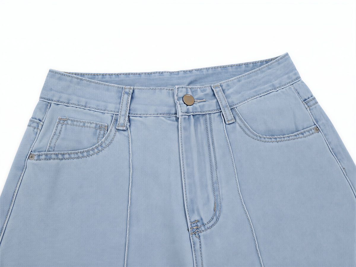 【全2色】S~XL ハイウエスト センターシーム ワイドデニムパンツ