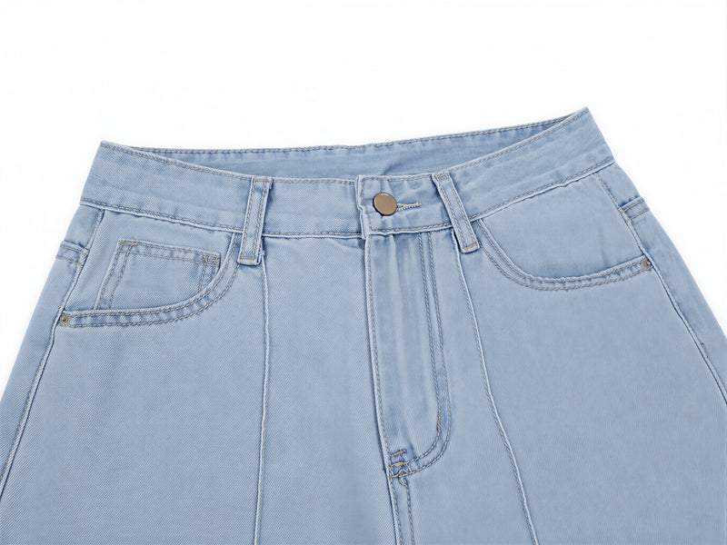 【全2色】S~XL ハイウエスト センターシーム ワイドデニムパンツ
