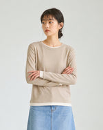 【秋新作】ラウンドネック レイヤード風 スリム見え フェイクツーピースTシャツ