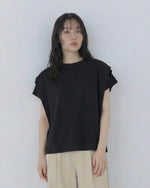 ボーダー柄 ゆったり バットスリーブ クルーネックTシャツ