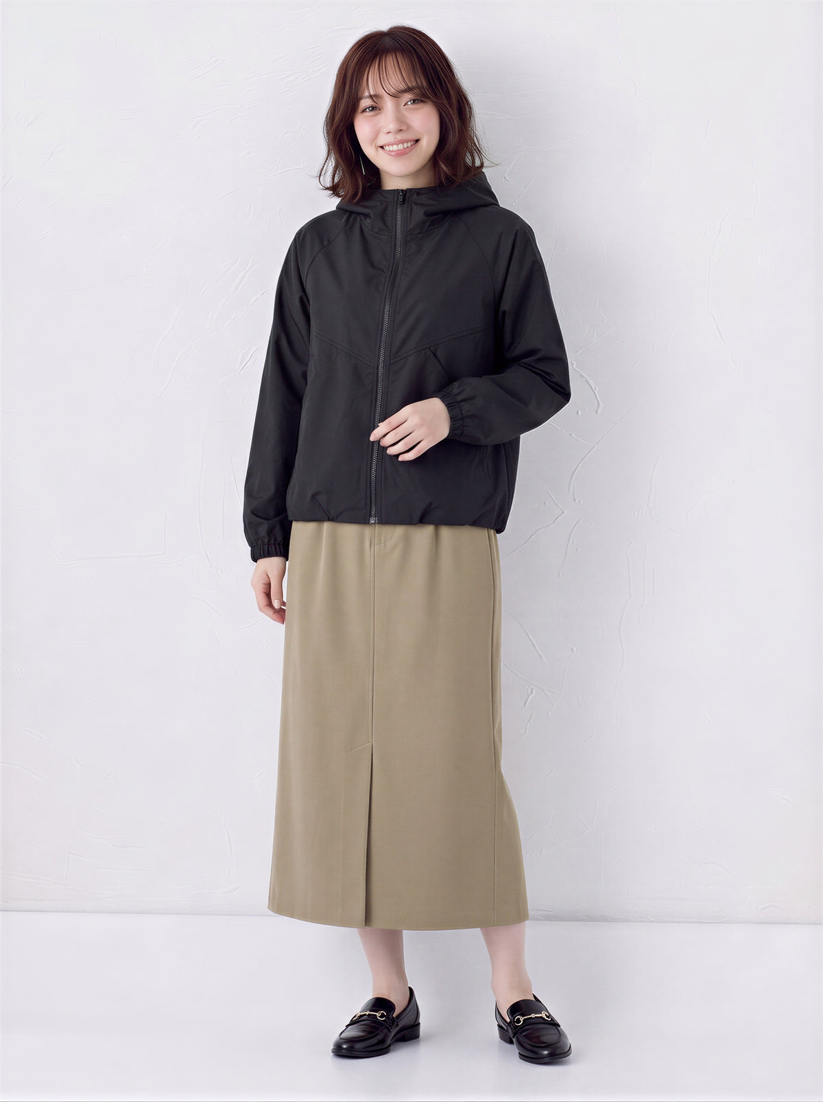 【秋新作】M~2XL ショート丈 配色切り替えライン ジップアップ フードジャケット