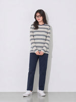 S~XL ボーダー クルーネック ゆったりTシャツ
