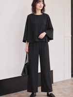 ケープスリーブワイドパンツセットアップ-ブラック-2XL