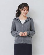 フード付きジャカード ダブルジップ カーディガンニット-グレー-2XL