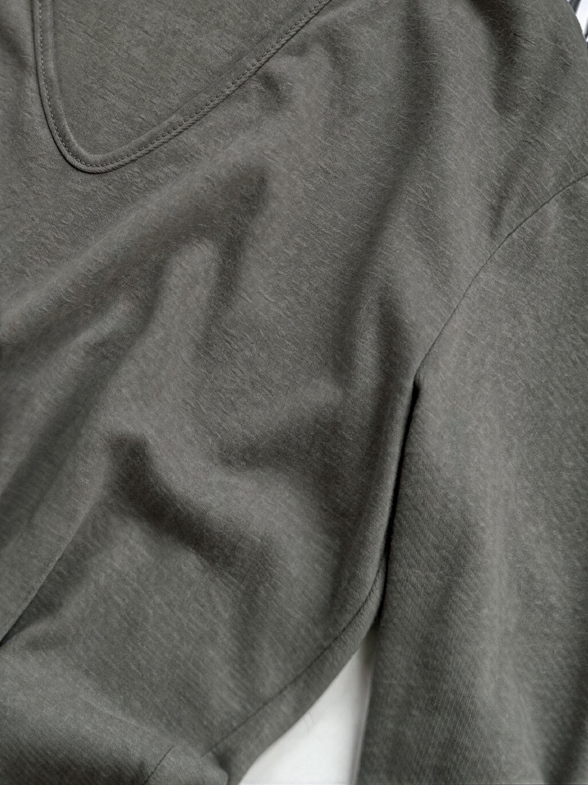 襟付きVネック スリムフィット長袖Tシャツ