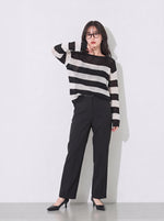 M~4XL 白黒ボーダー 透かし編み ルーズニット