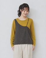L~4XL レイヤード風 ゆったり アシンメトリー フェイクツーピースTシャツ